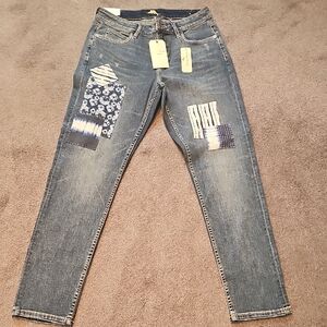 Women's Blue Patchwork Jeans